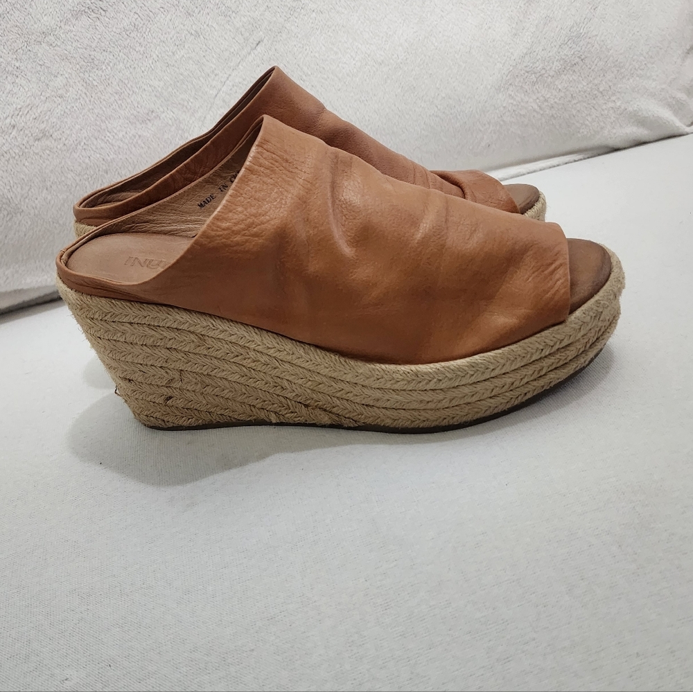 Tan Leather Espadrille Wedge Mule